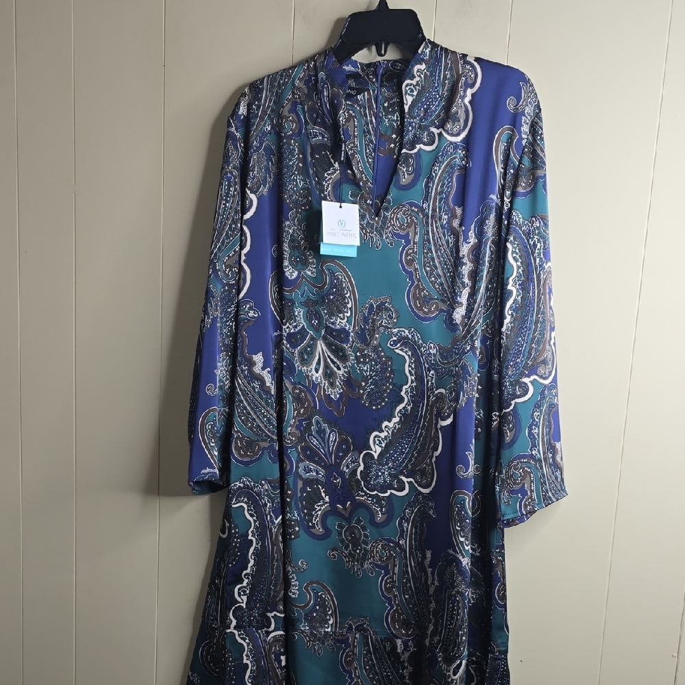 Ming Wang Paisley Print Crepe de Chine Dress XL - Picture 3 of 14